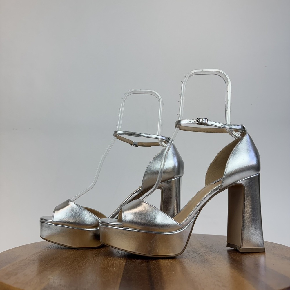New Womens Steve Madden Spence Sliver Faux Leather Platform Sandal Size 11 M - Picture 2 of 8
